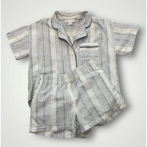 Madewell M Pajama Set Shorts 100% Cotton White Blue Stripe Parachute